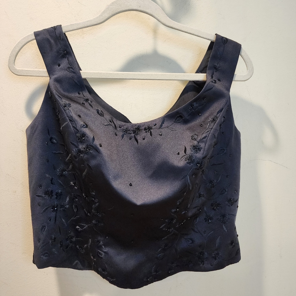 Alfred Angelo Black Embroidered Satin Formal  Tank Top Fits L